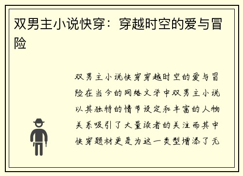 双男主小说快穿：穿越时空的爱与冒险