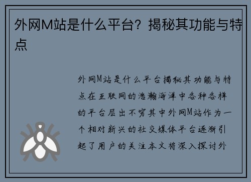 外网M站是什么平台？揭秘其功能与特点
